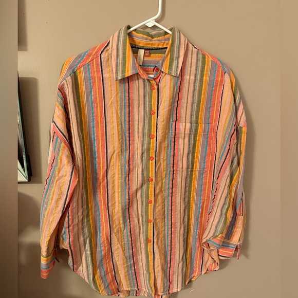 Anthropologie Pilcro long sleeve boyfriend striped shirt & smoked top set - Picture 4 of 10